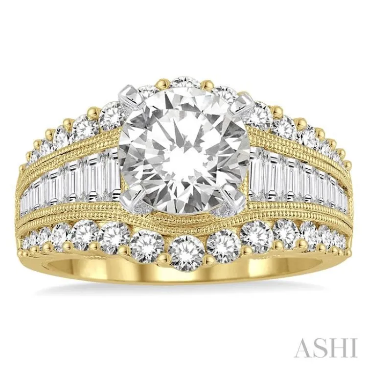 1 1/2 Ctw Diamond Semi-mount Engagement Ring in 14K Yellow and White Gold