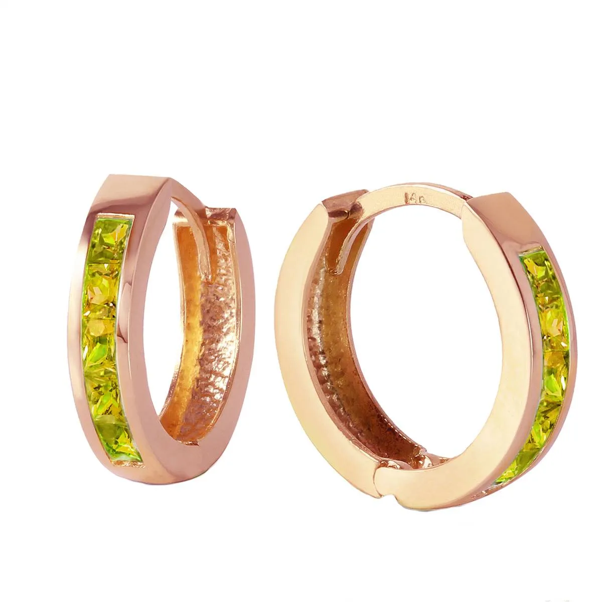 1 Carat 14K Solid Rose Gold Hoop Huggie Earrings Peridot