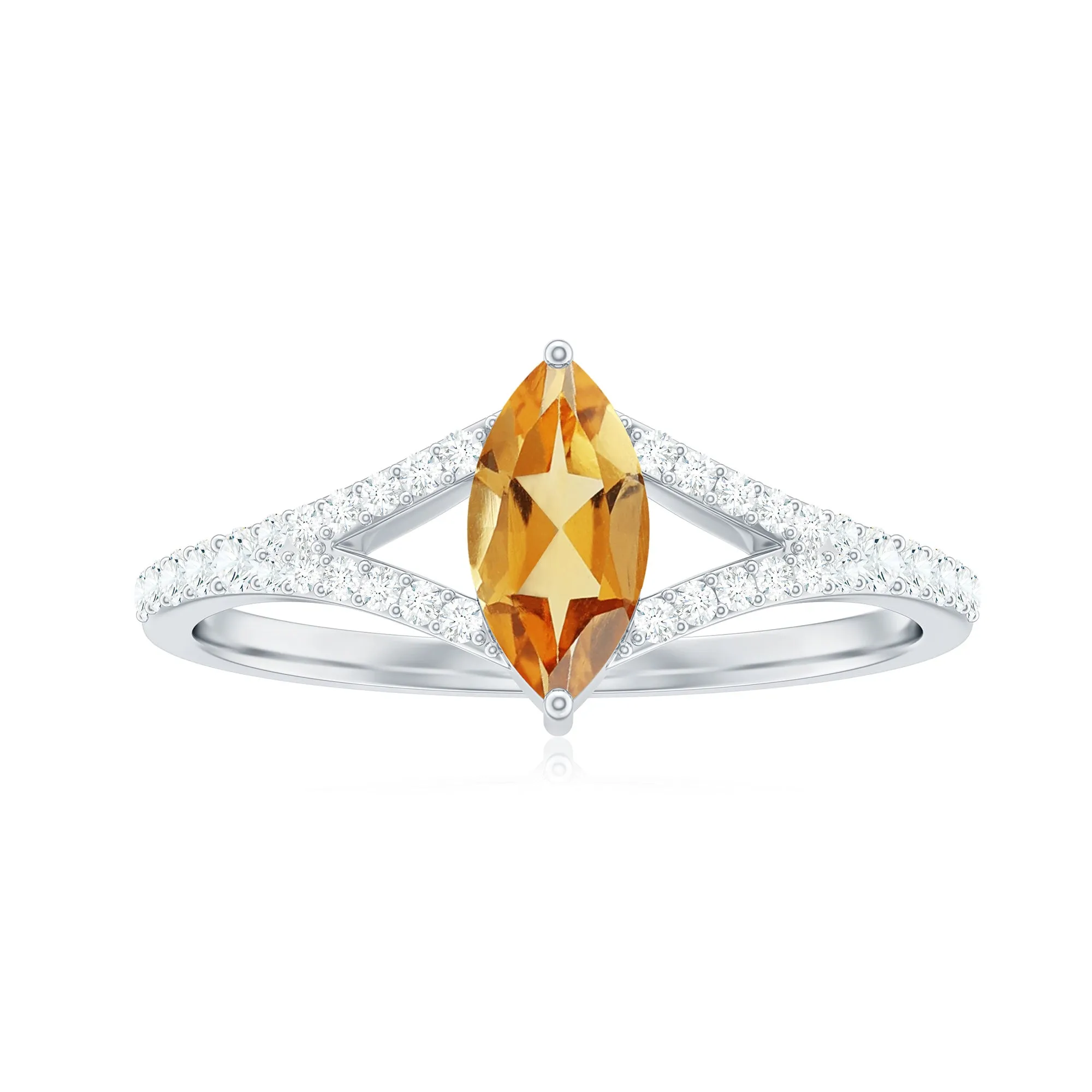 1 CT Split Shank Marquise Cut Citrine Ring with Diamond Accent