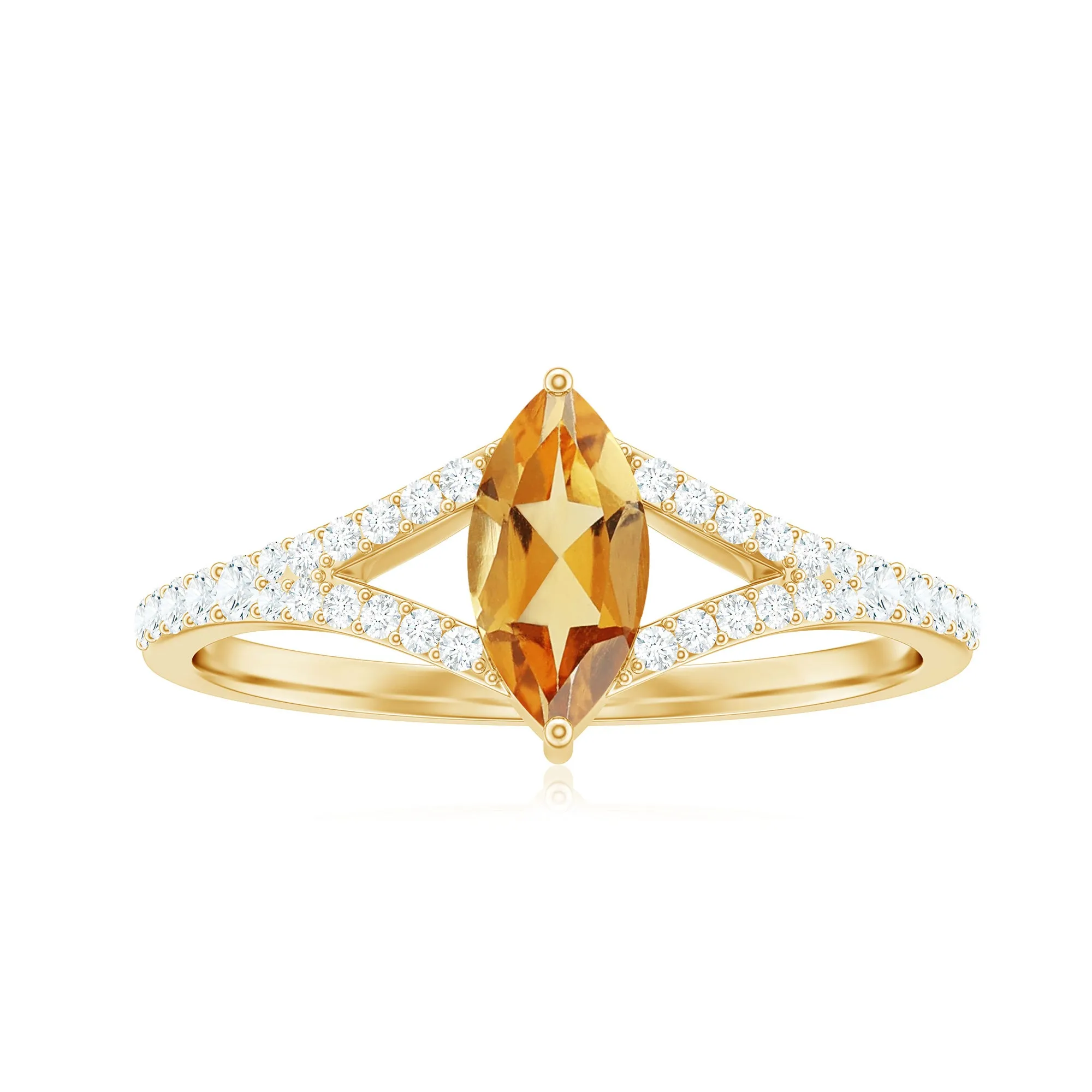 1 CT Split Shank Marquise Cut Citrine Ring with Diamond Accent