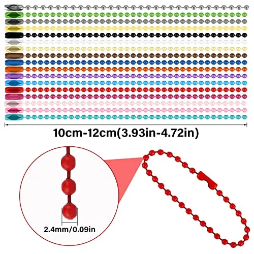 100PCS Colorful Ball Chain, Ball Bead Chain Metal Chain Necklace Bulk with Connectors Ball Chain Necklace, Metal Hanging Chains for Jewelry Making