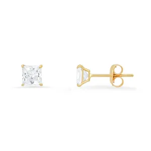 10k Yellow Gold Princess-cut CZ Basket Stud Earrings