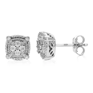 1/10 cttw Diamond Cushion Composite Stud Earrings in Sterling Silver