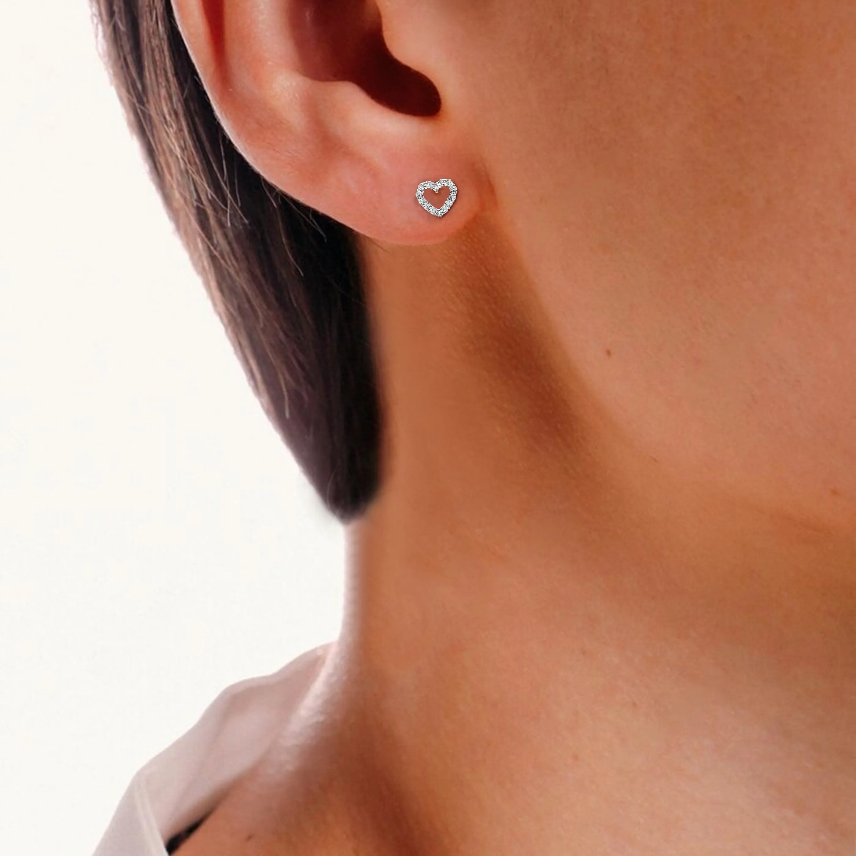 1/10 cttw Diamond Heart Outline Stud Earrings in Sterling Silver