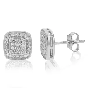 1/10 cttw Lab Grown Diamond Cushion Stud Earrings Sterling Silver