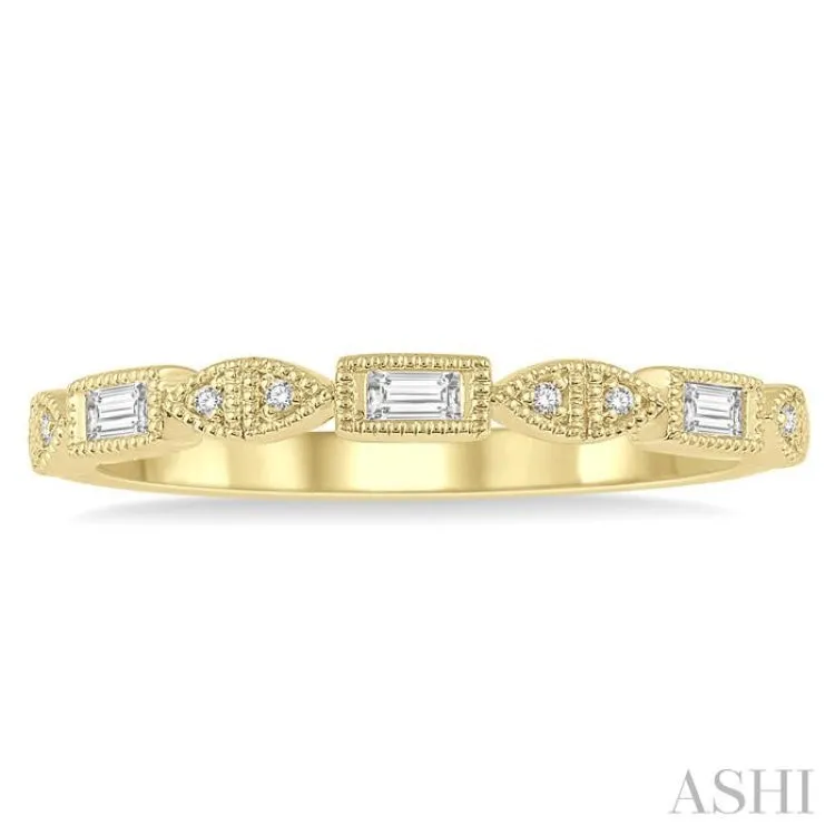 1/10 Ctw Baguette & Round Cut Diamond Stackable Band in 14K Yellow Gold