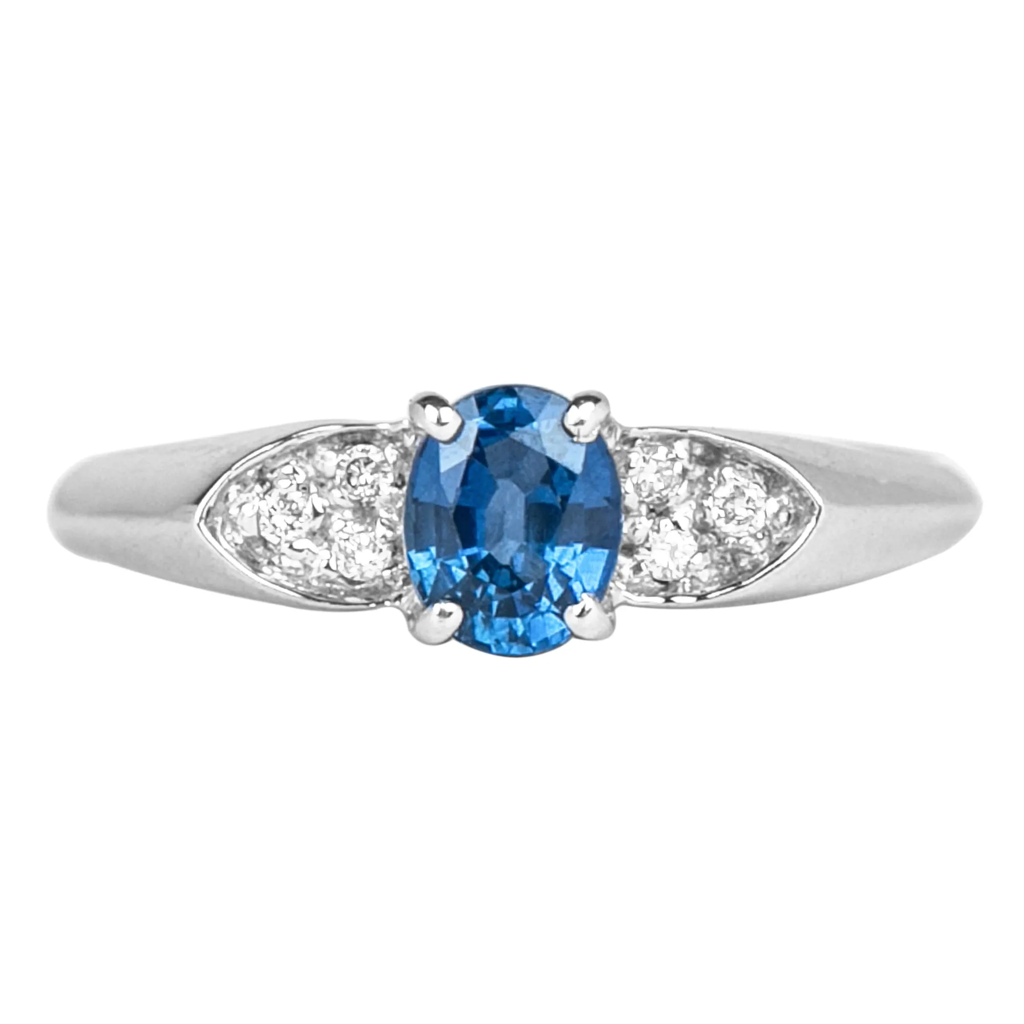 1/2 CT Minimal Oval Cut Blue Sapphire Solitaire Ring with Diamond