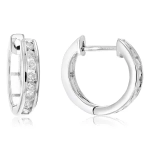 1/2 cttw Diamond Channel Hoop Earrings in Sterling Silver