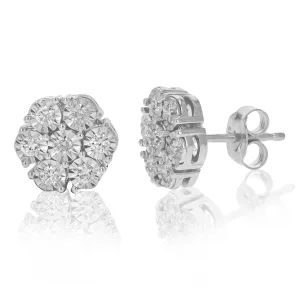 1/2 cttw Lab Grown Diamond Flower Stud Earrings Sterling Silver