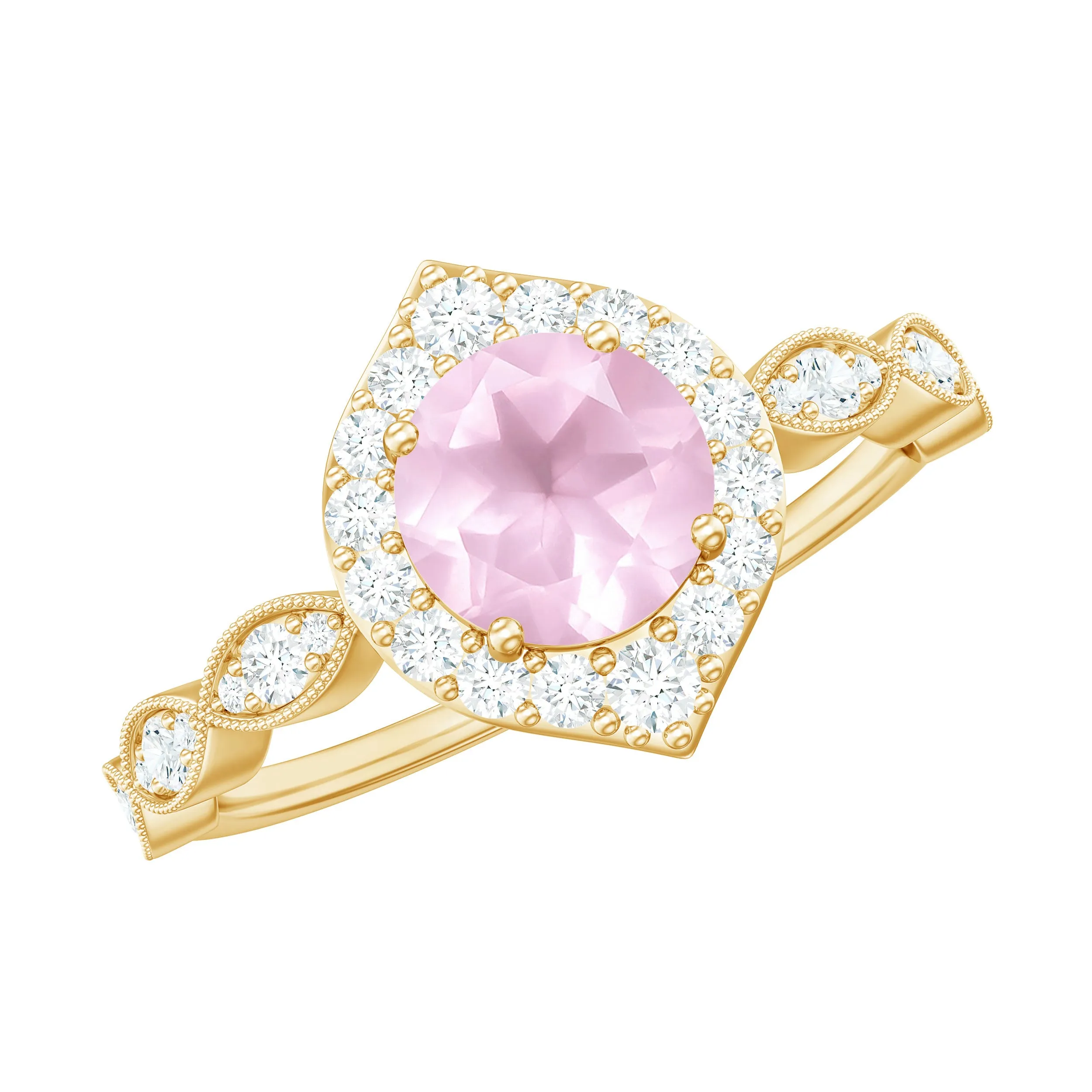 1.25 CT Vintage Rose Quartz Engagement Ring with Diamond Accent