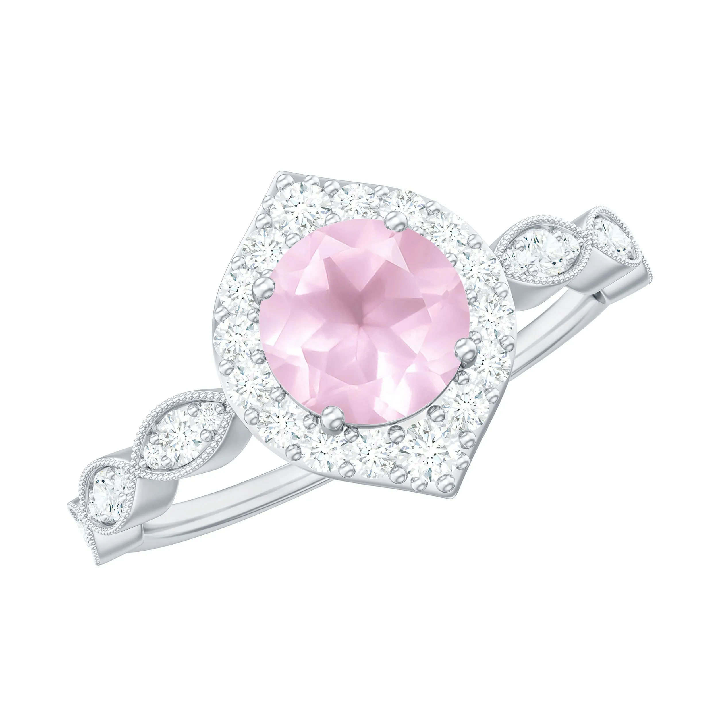 1.25 CT Vintage Rose Quartz Engagement Ring with Diamond Accent