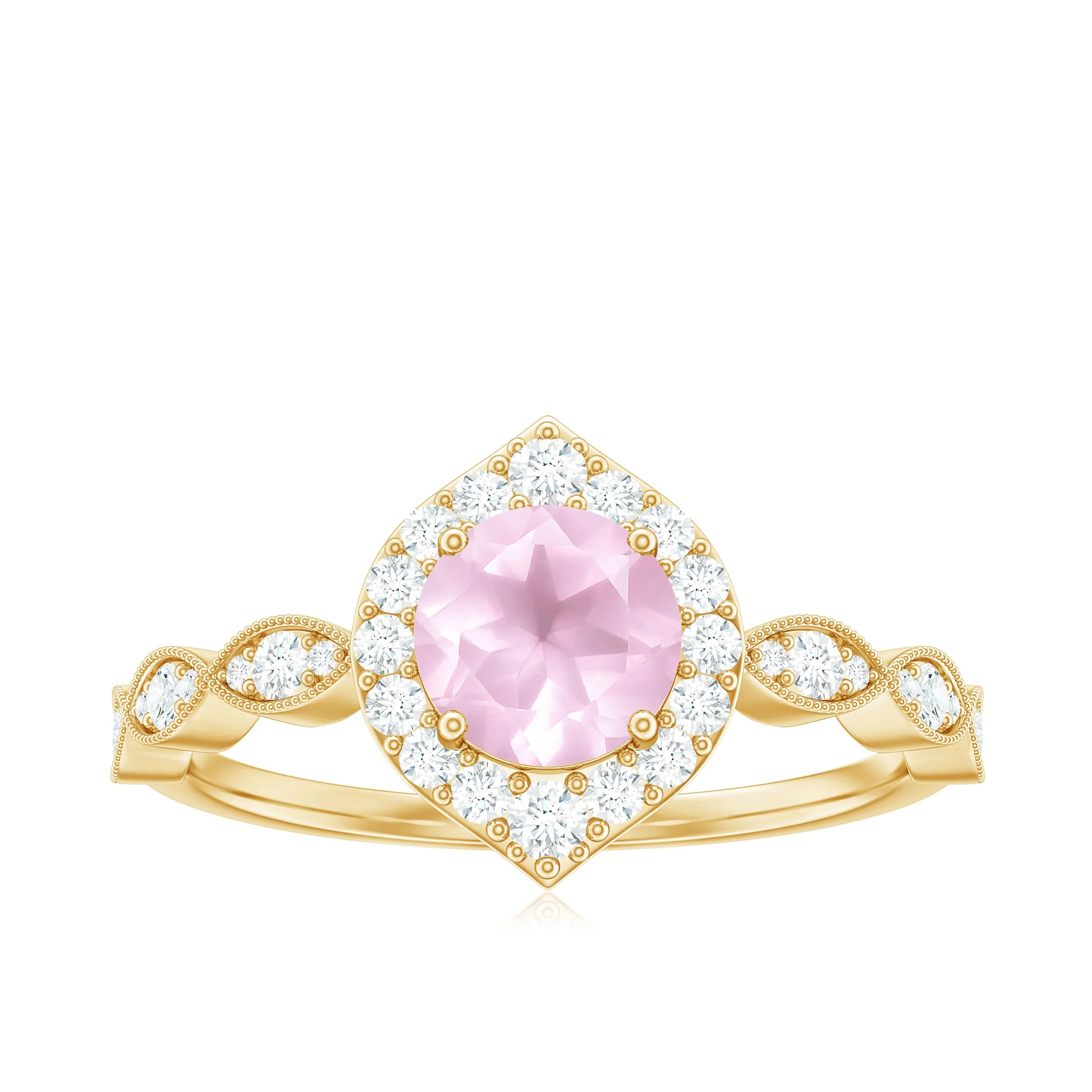 1.25 CT Vintage Rose Quartz Engagement Ring with Diamond Accent