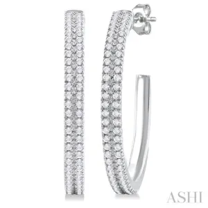 1/3 Ctw Double Row Round Cut Diamond Fashion Half Hoop Earring in 14K White Gold