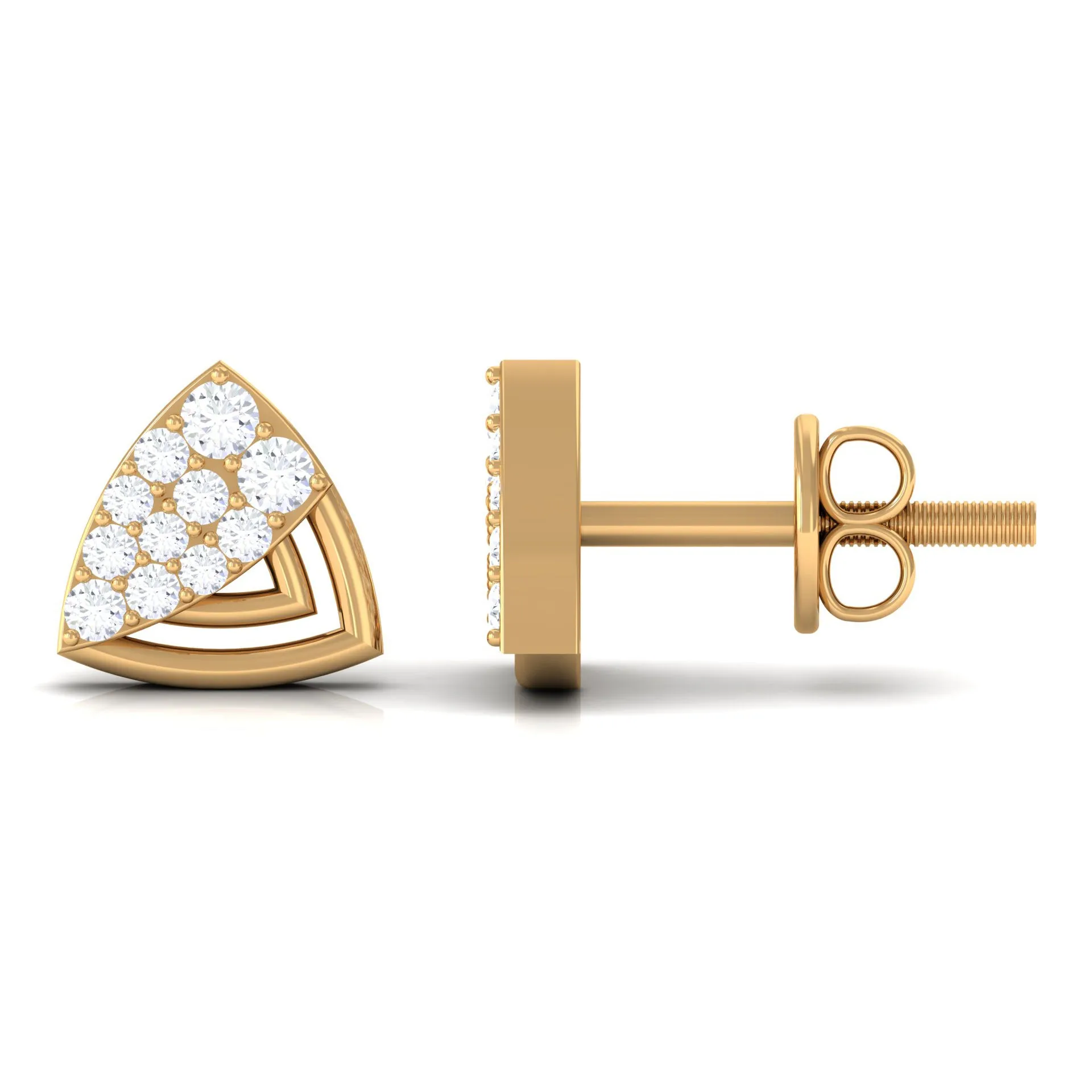 1/4 CT Round Diamond Gold Triangle Contemporary Stud Earrings