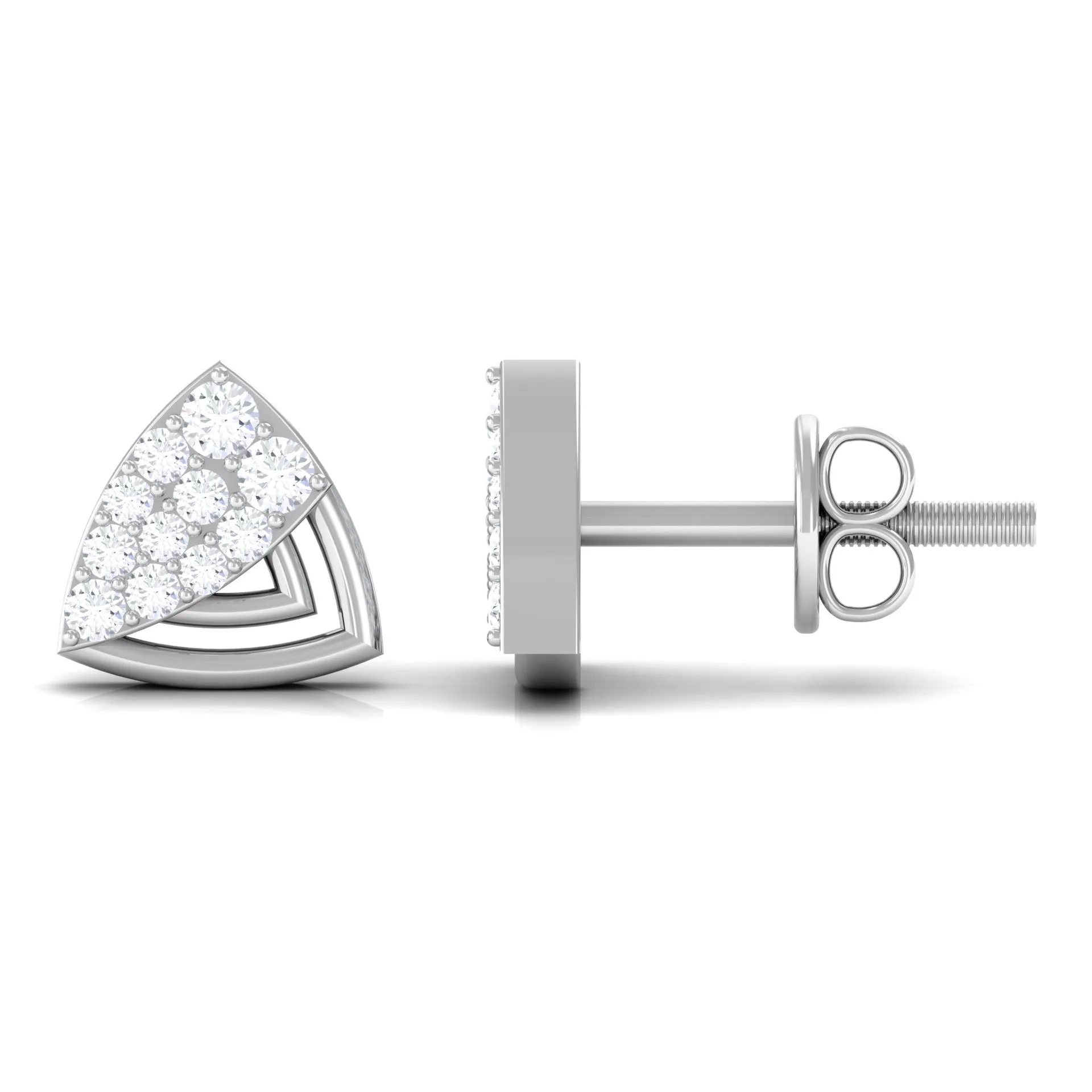 1/4 CT Round Diamond Gold Triangle Contemporary Stud Earrings