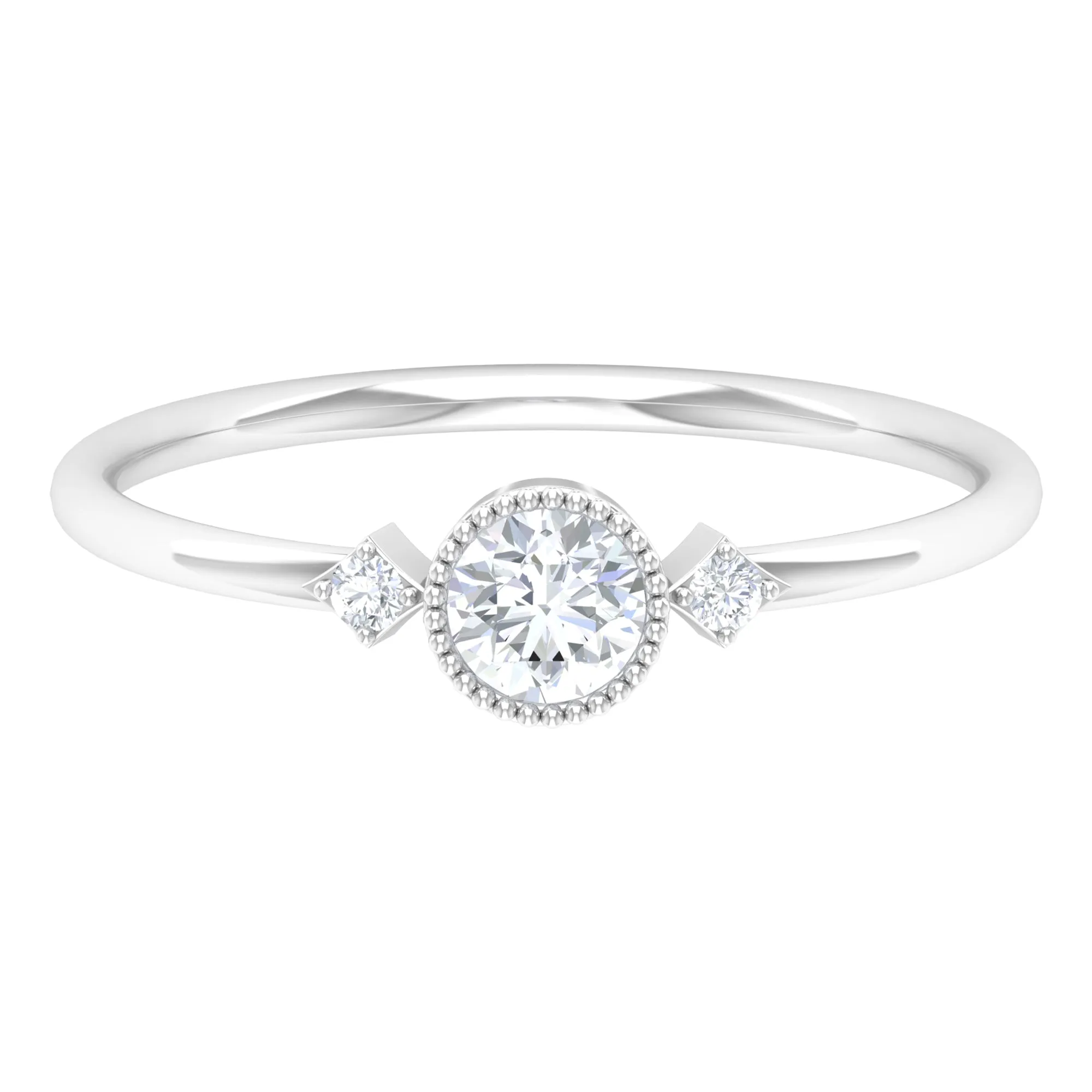 1/4 CT Solitaire Diamond Ring in Beaded Bezel Setting