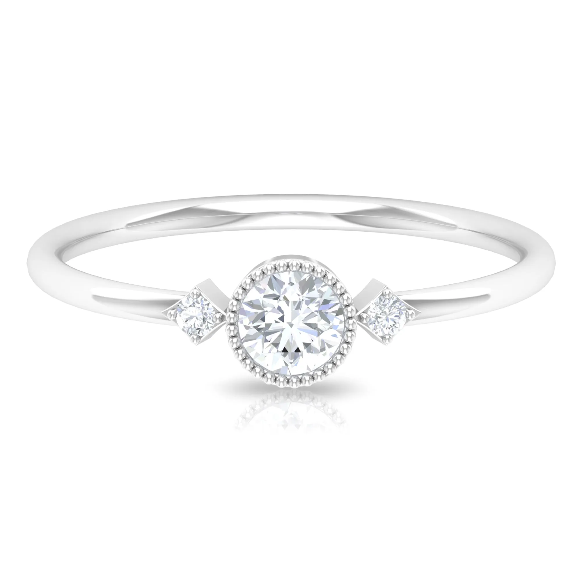 1/4 CT Solitaire Diamond Ring in Beaded Bezel Setting