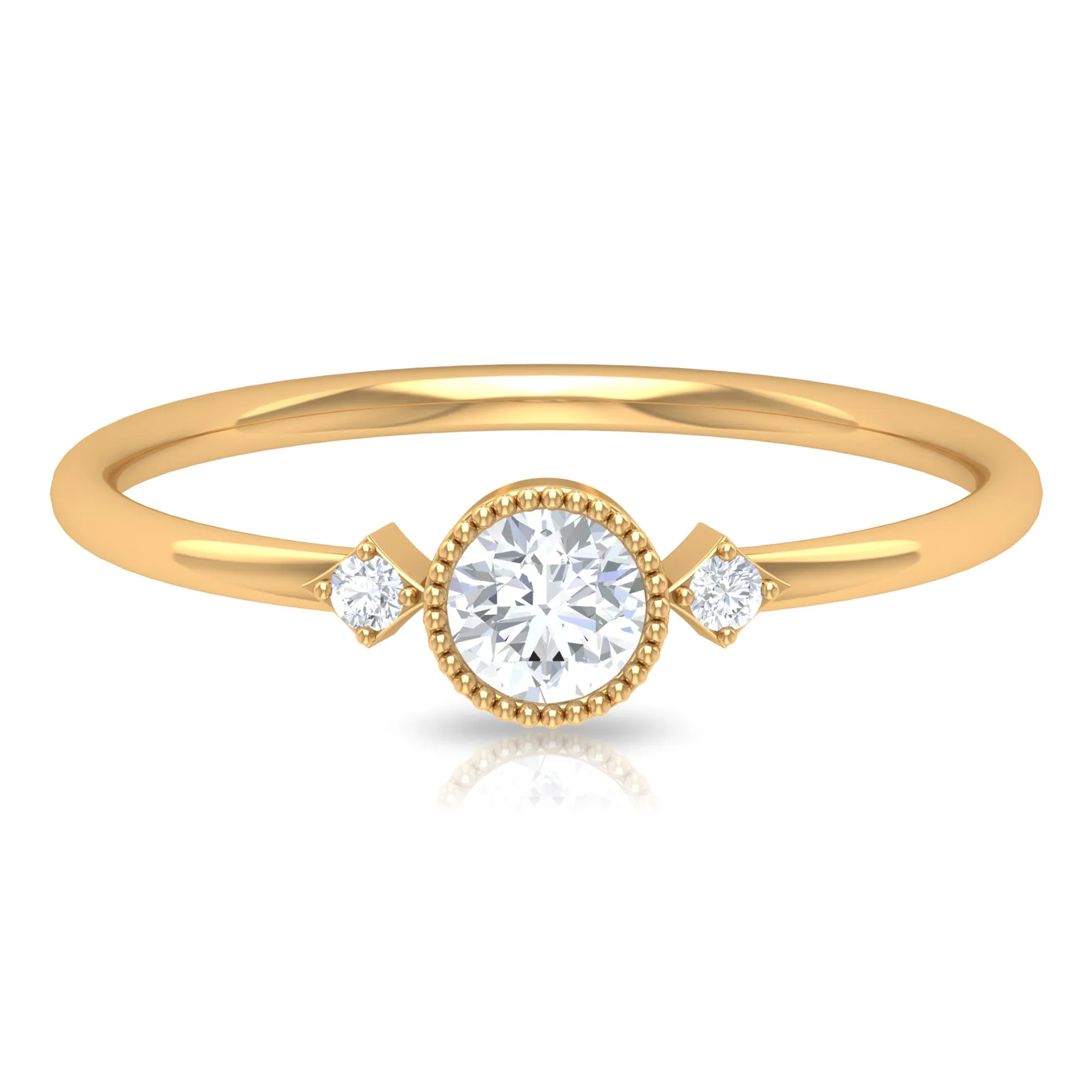 1/4 CT Solitaire Diamond Ring in Beaded Bezel Setting