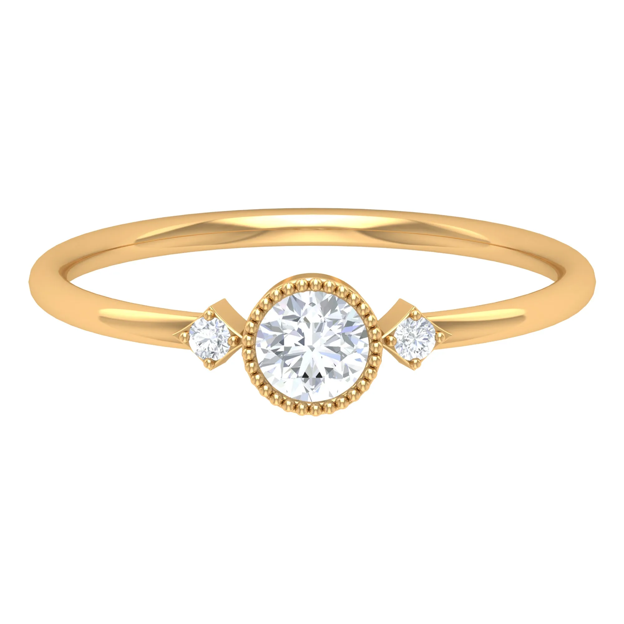 1/4 CT Solitaire Diamond Ring in Beaded Bezel Setting