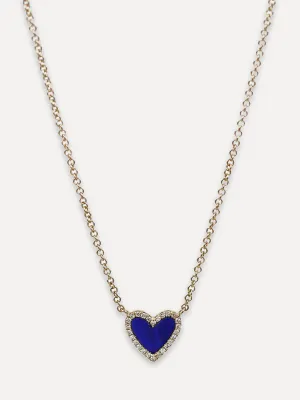 14K Diamond Halo & Lapis Heart Necklace