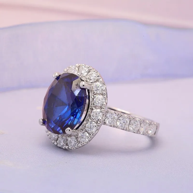 14k Solid White Gold 5.0ct Oval Sapphire Diamond Engagement Ring