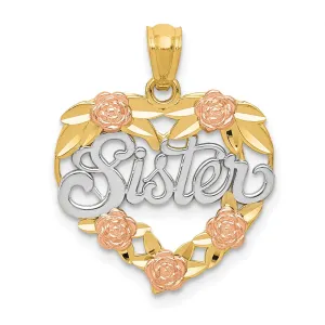 14k Two Tone Gold Sister Heart Charm Pendant