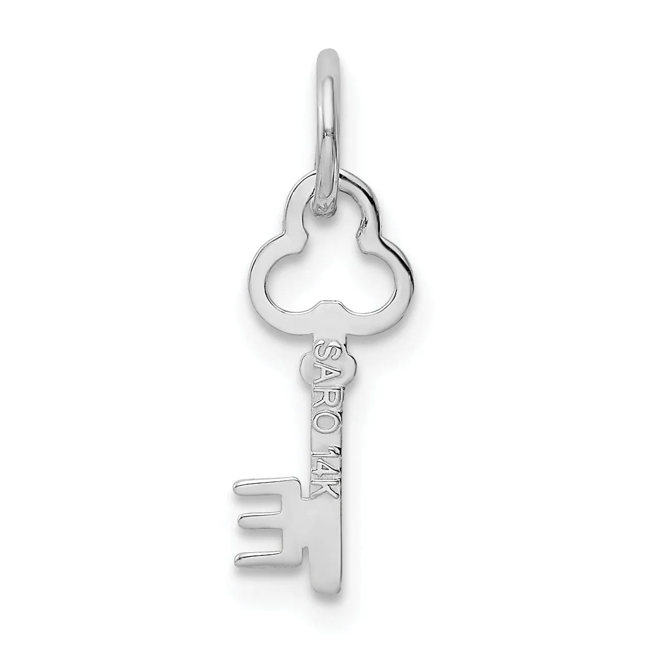 14K White Gold Fancy Key Shape Design Letter E Initial Charm Pendant