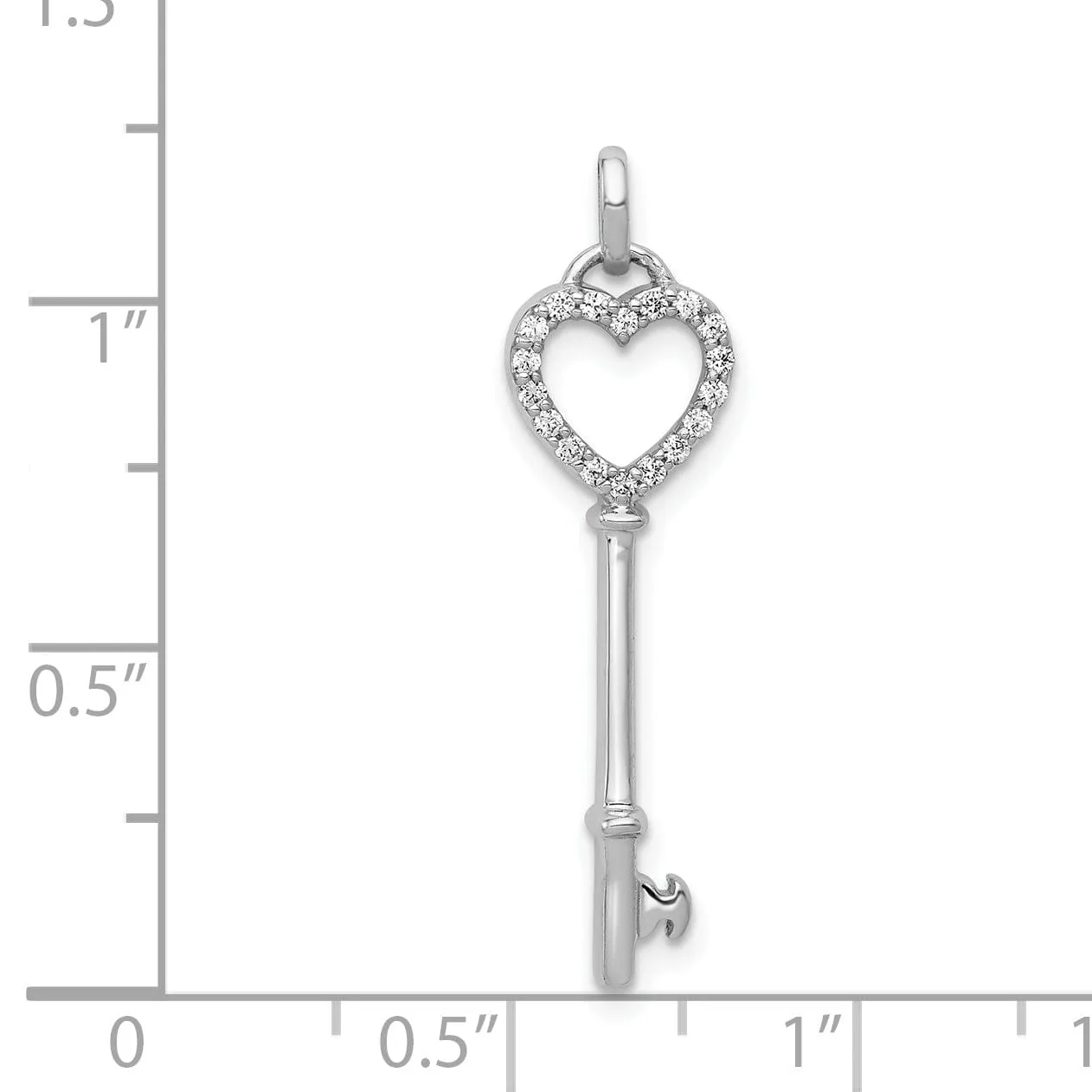 14k White Gold Rhodium 0.108-CT Diamond Fancy Heart Key Design Pendant