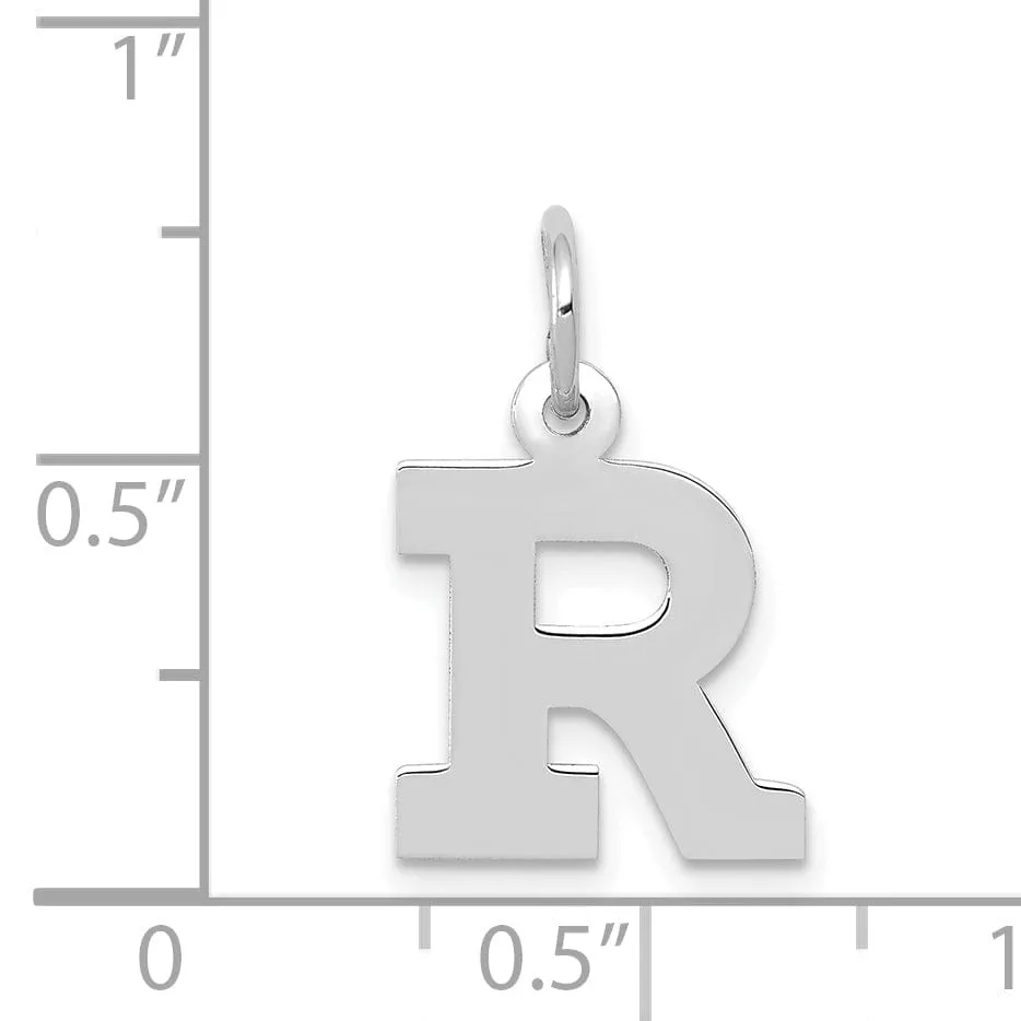 14k White Gold Small Block Design Letter R Initial Pendant