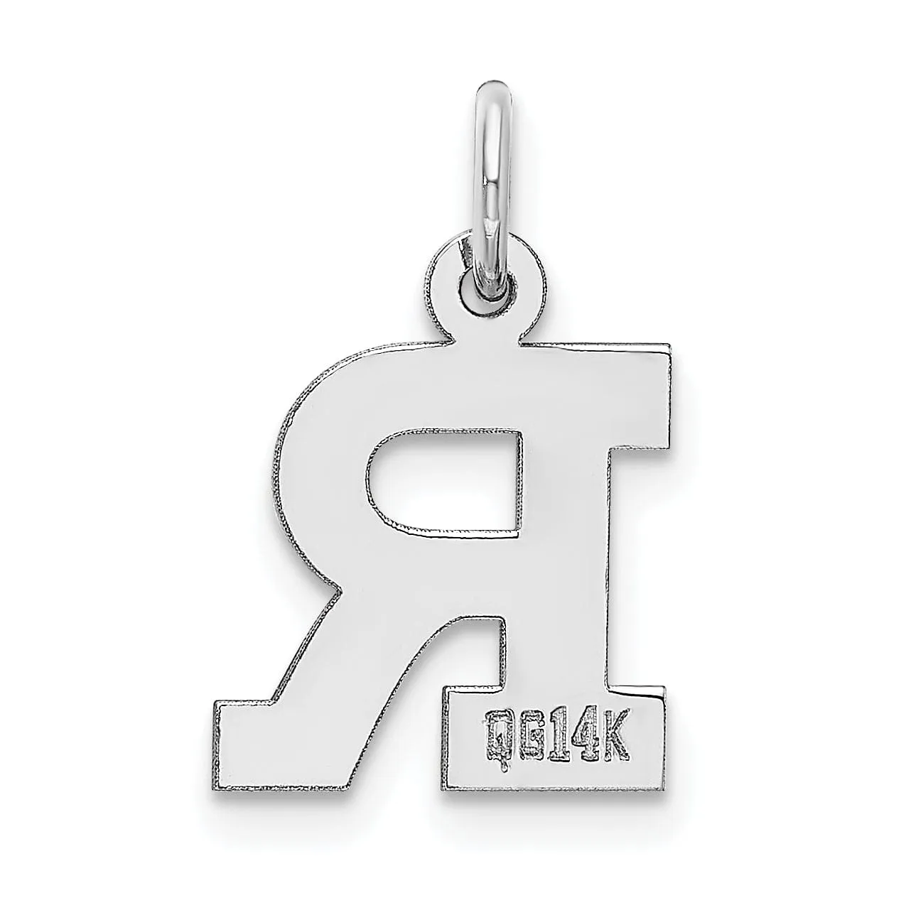 14k White Gold Small Block Design Letter R Initial Pendant