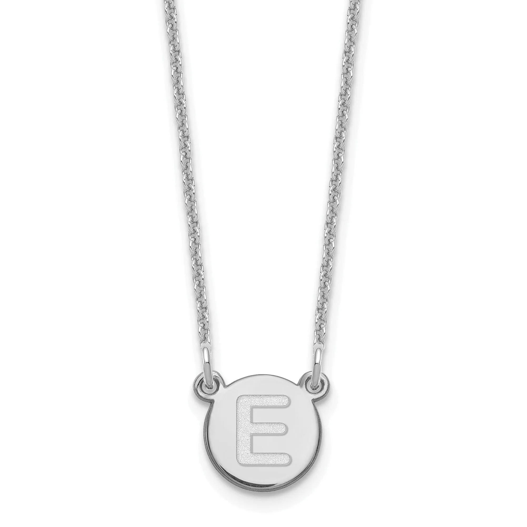 14k White Gold Tiny Circle Block Letter F Initial Pendant and Necklace