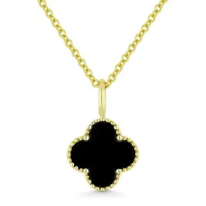 14K Yellow Gold 4-Leaf Clover Black Onyx Necklace