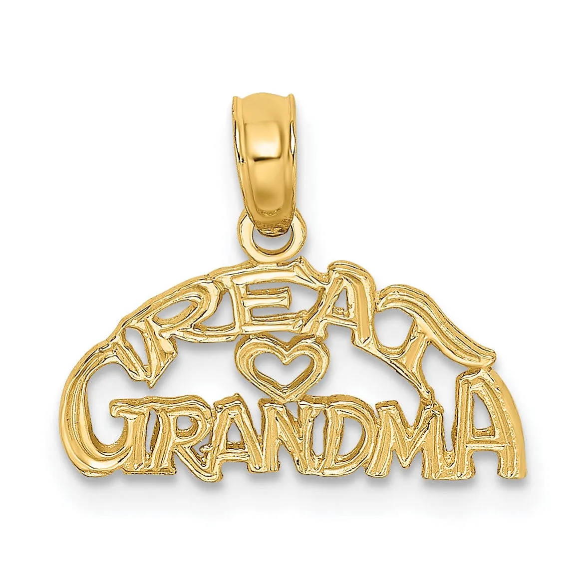 14K Yellow Gold Flat Back Polished Finish Script GREAT GRANDMA with Heart Charm Pendant