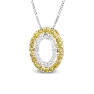 14K Yellow Gold Plated .925 Sterling Silver 1/2 Cttw Color Treated Diamond Double Oval Shape 18" Pendant Necklace (Yellow Color, I2-I3 Clarity)