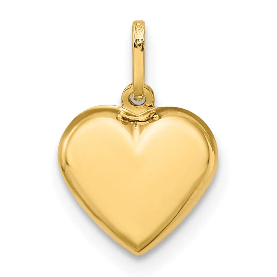 14K Yellow Gold Polished Finish 3 Dimensional Hollow Puffed Heart Design Pendant Charm