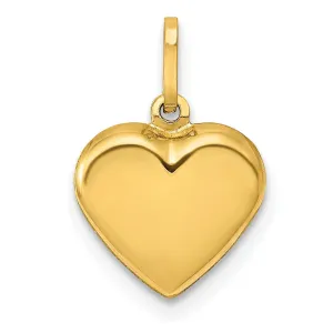 14K Yellow Gold Polished Finish 3 Dimensional Hollow Puffed Heart Design Pendant Charm