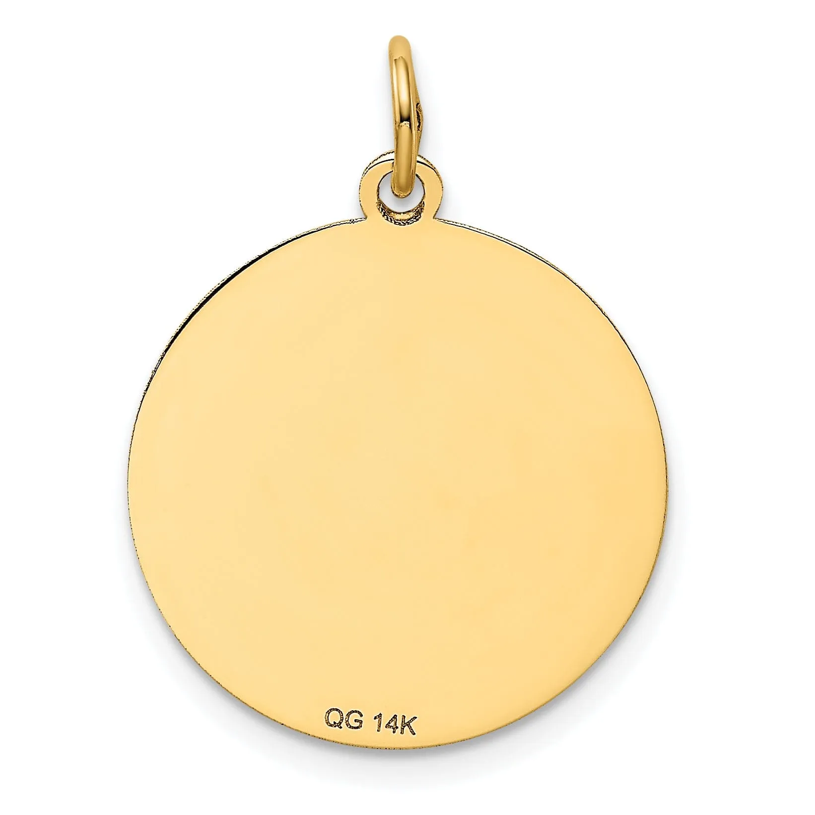 14k Yellow Gold Polished Finish Flat Back Poddle Dog Engravable Disc Round Shape Charm Pendant