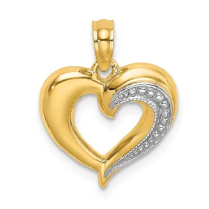 14k Yellow Gold Polished Textured Finish Heart Pendant