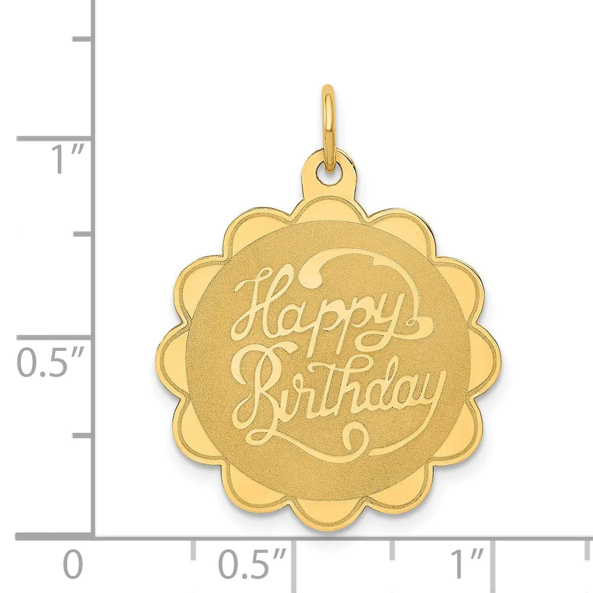 14K Yellow Gold Solid Flat Back Polished Laser Finish Engravable Round Disc Shape Design HAPPY BIRTHDAY Charm Pendant