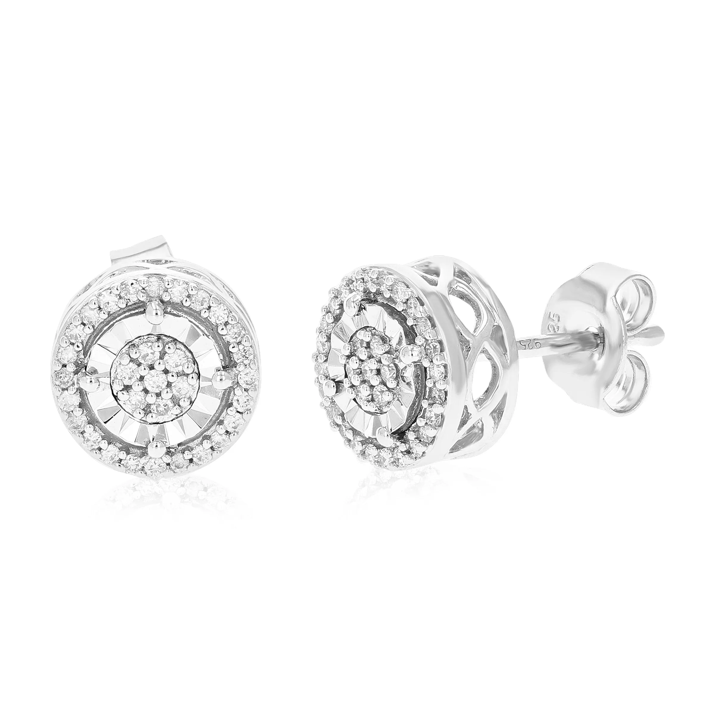 1/5 cttw Lab Grown Diamond Round Stud Earrings in Sterling Silver