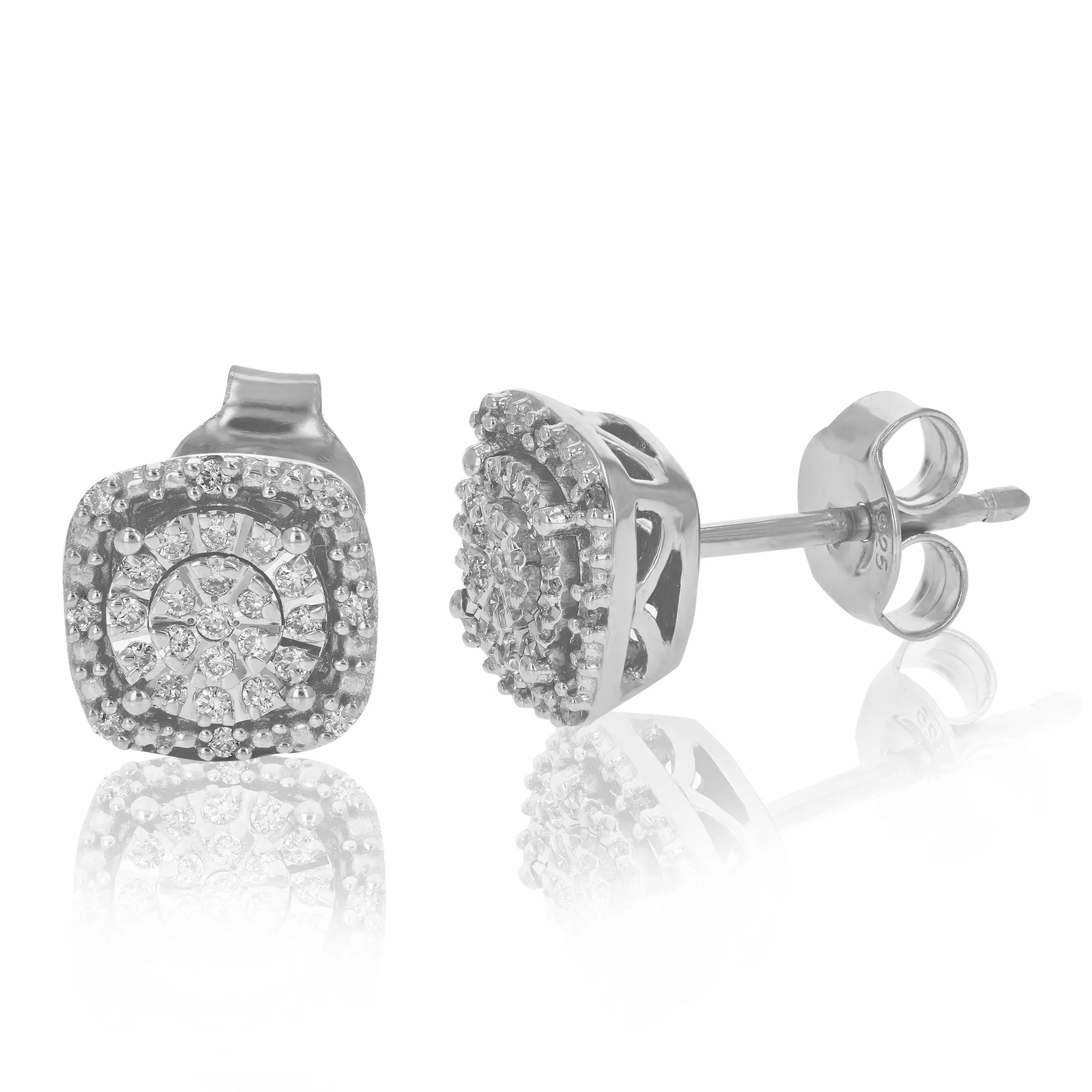 1/6 cttw Lab Grown Diamond Cushion Cluster Stud Earrings Silver