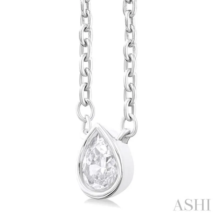 1/6 Ctw Petite Bezel Set Pear Cut Diamond Fashion Pendant With Chain in 10K White Gold