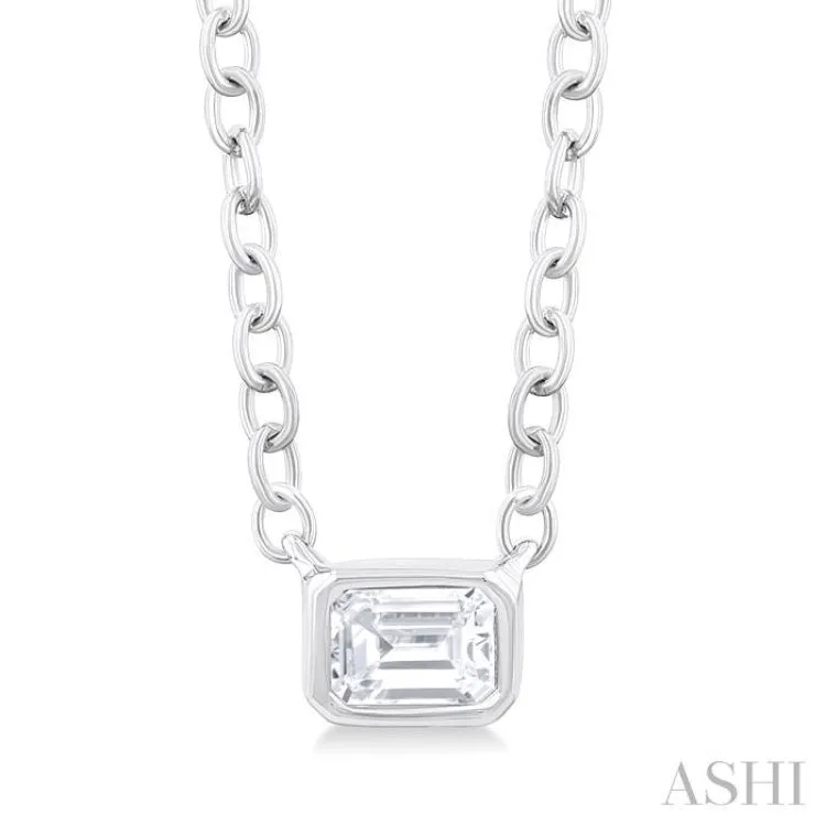 1/6 Ctw Petite East-West Bezel Set Emerald Cut Diamond Fashion Pendant With Chain in 10K White Gold