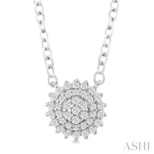 1/6 Ctw Petite Round Shape Round Cut Diamond Cluster Fashion Pendant With Chain in 10K White Gold