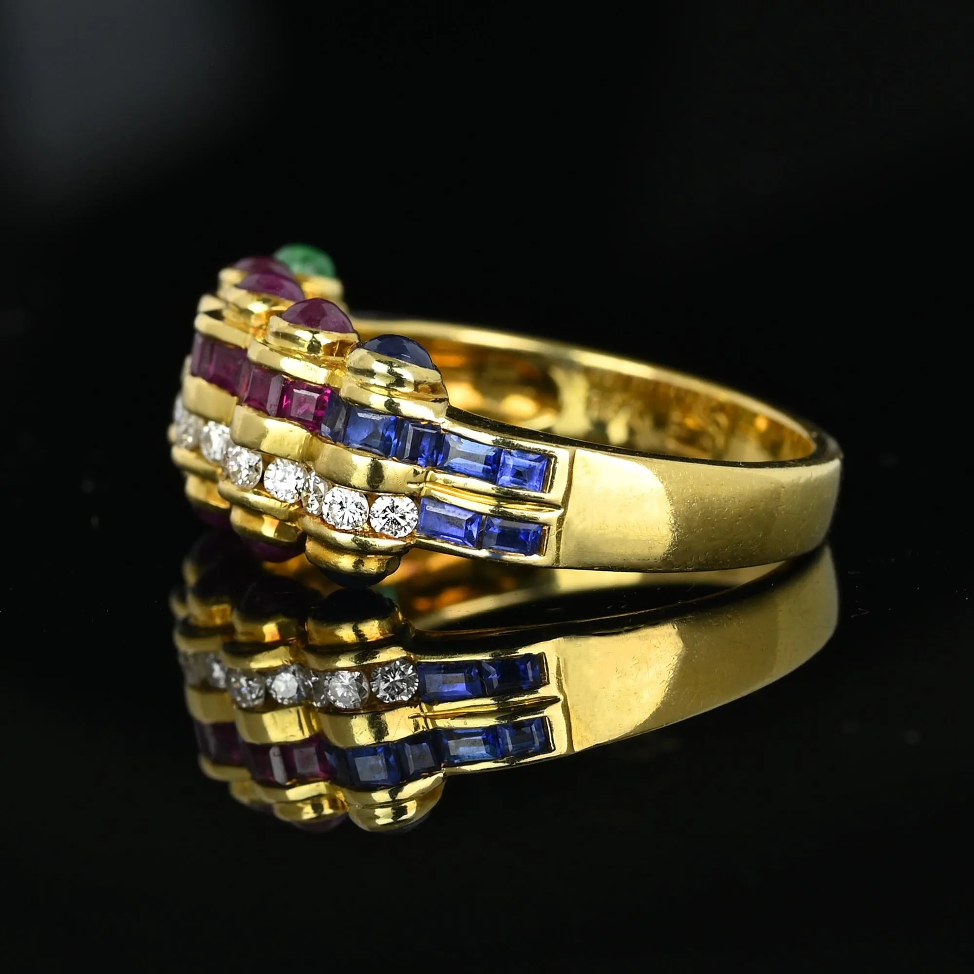 18K Gold Emerald Ruby Sapphire Diamond Tutti Frutti Ring Band