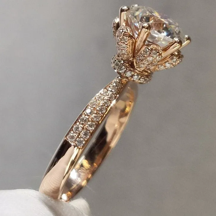 18K Rose Gold Round Cut 2 Carat Diamond Blossom Engagement Ring