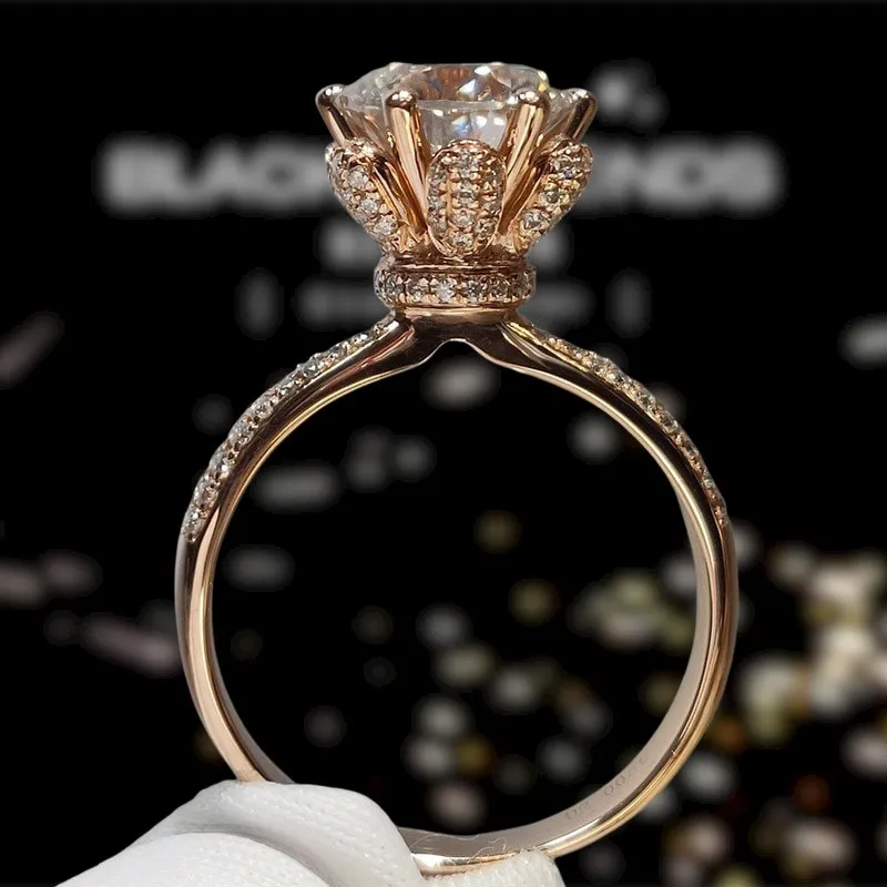 18K Rose Gold Round Cut 2 Carat Diamond Blossom Engagement Ring