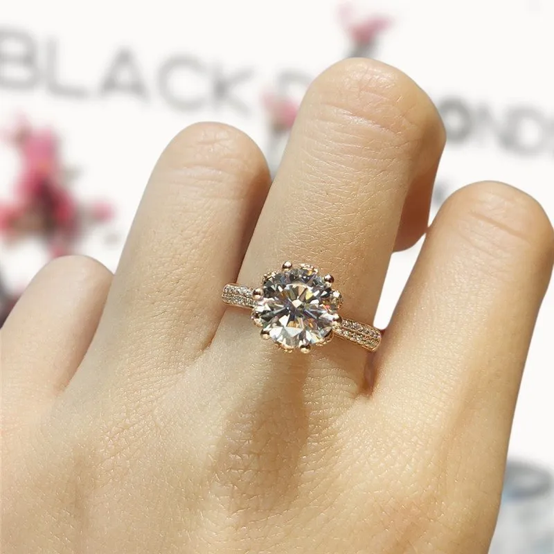 18K Rose Gold Round Cut 2 Carat Diamond Blossom Engagement Ring