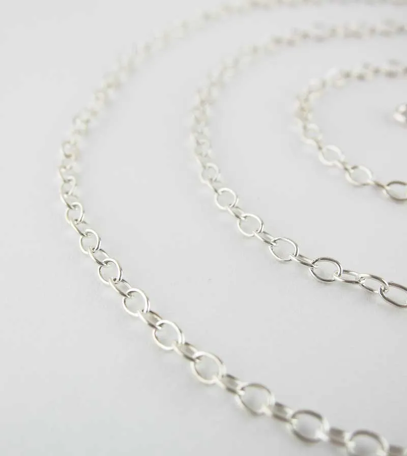 2.1 mm Simple Cable Chain, Unplated Sterling Silver