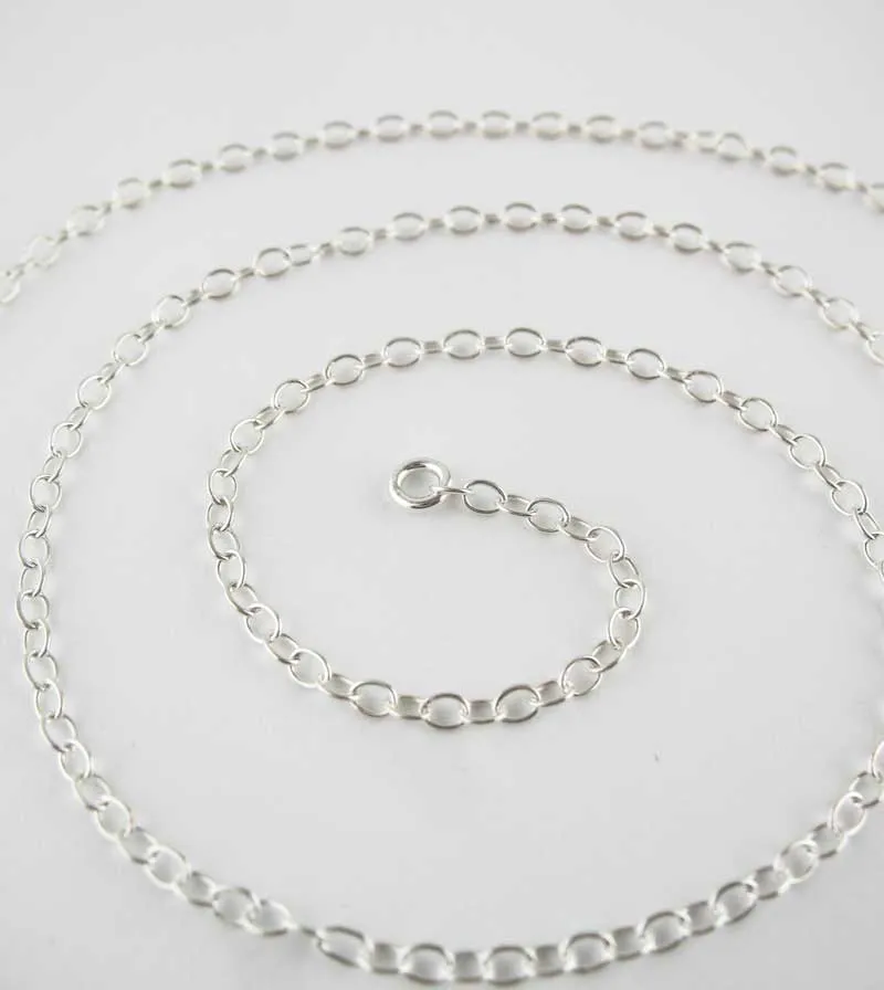 2.1 mm Simple Cable Chain, Unplated Sterling Silver